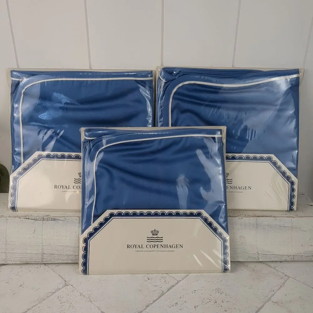 Vintage Royal Copenhagen Blue Fluted Satin Cotton Table Napkins Set of 6